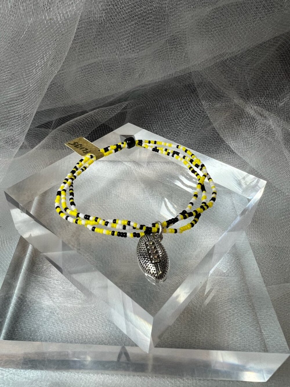 Pittsburgh Steelers Colors Football Charm Seed Bead Bracelet (FL1135)